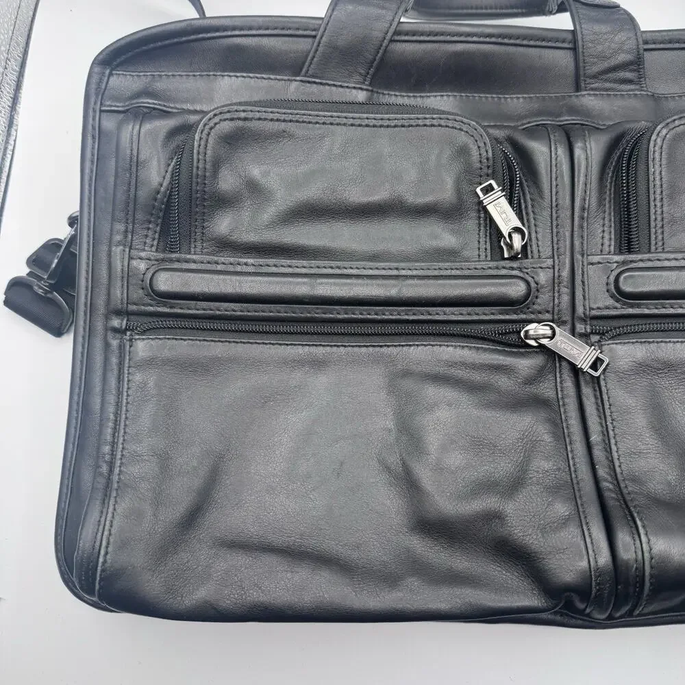 TUMI Expandable Organizer Laptop Brief - Black Leather